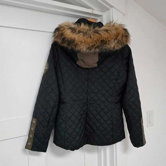 M. Miller Kristene Quilted Ulatrasuede Winter Jacket in Black Raccoon Fur Trim - Picture 9 of 16
